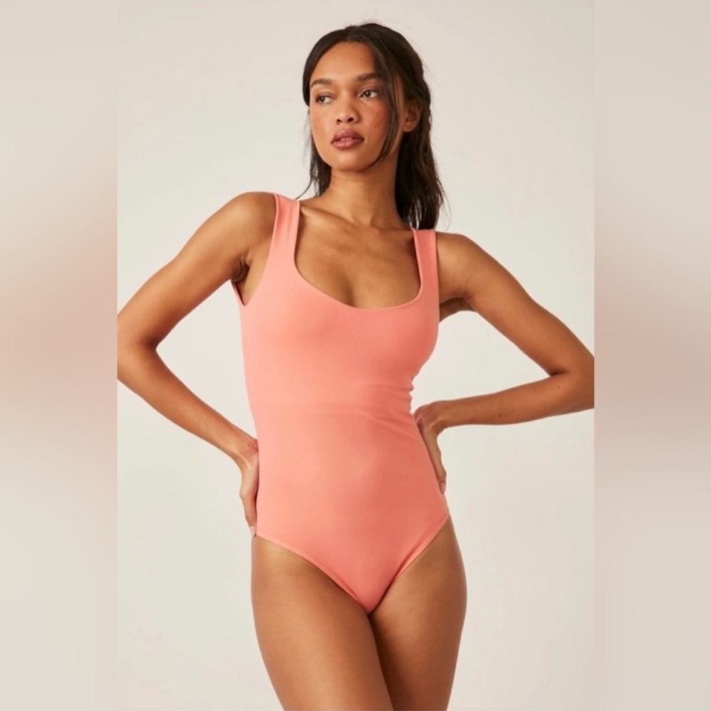 Free People Intimately Clean Lines Bodysuit EmberGlow Papaya Size M/L NWT